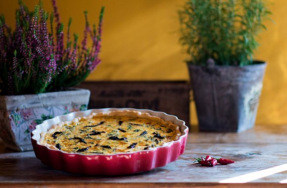 Špenátový quiche se sušenými rajčaty